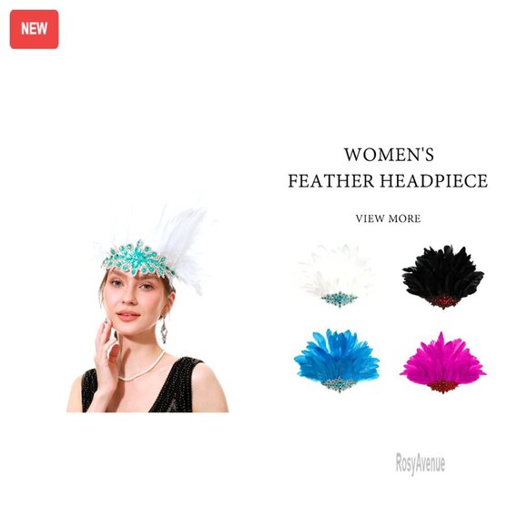 Feather Headpiece with Rhinestones, Adjustable Elastic Headband for Cosplay